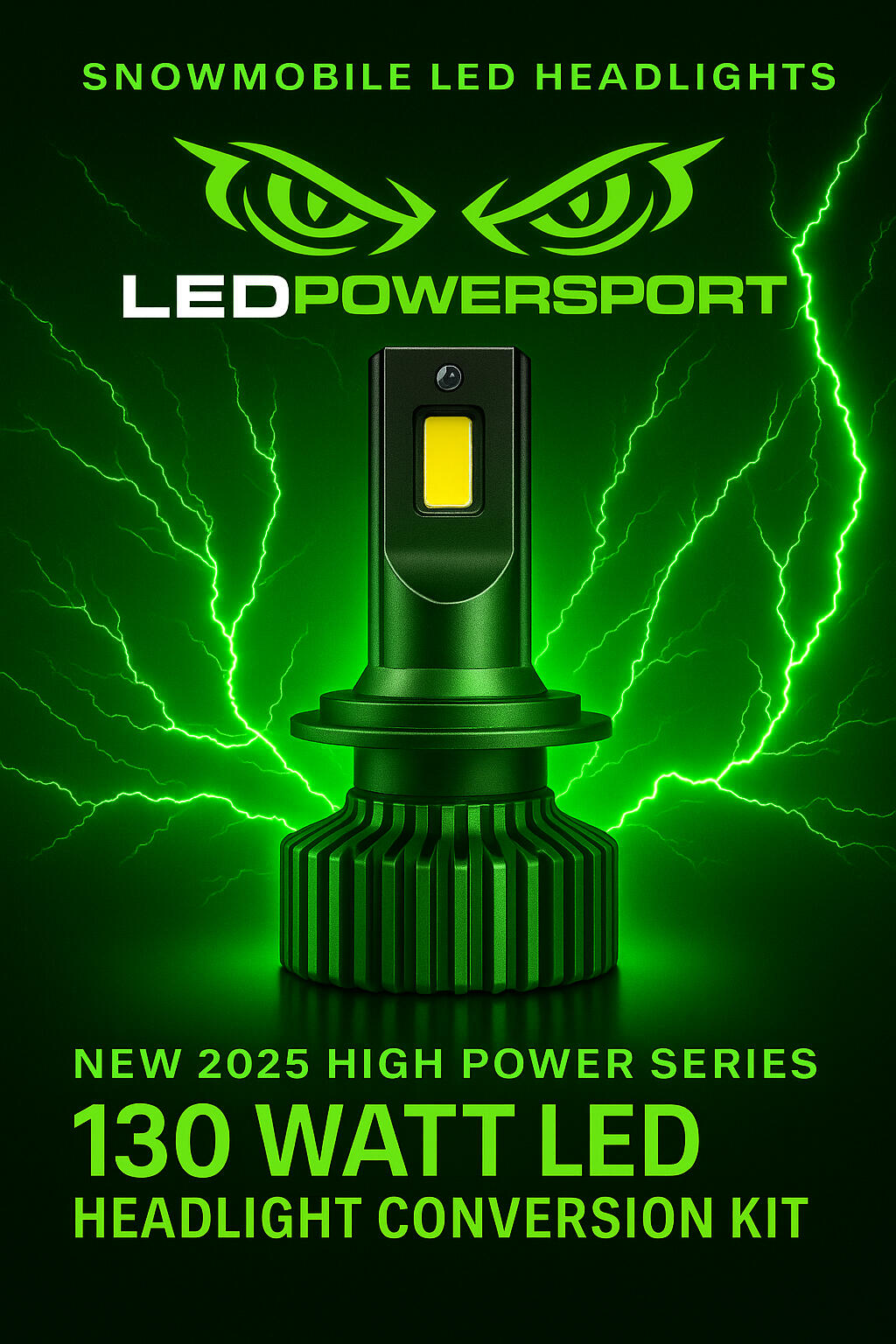 Snowmobile LED Headlights - 130W High Power Series by LEDPowersport High Power 130W snowmobile LED headlights by LEDPowersport - bright white conversion kit upgrade for trail riding